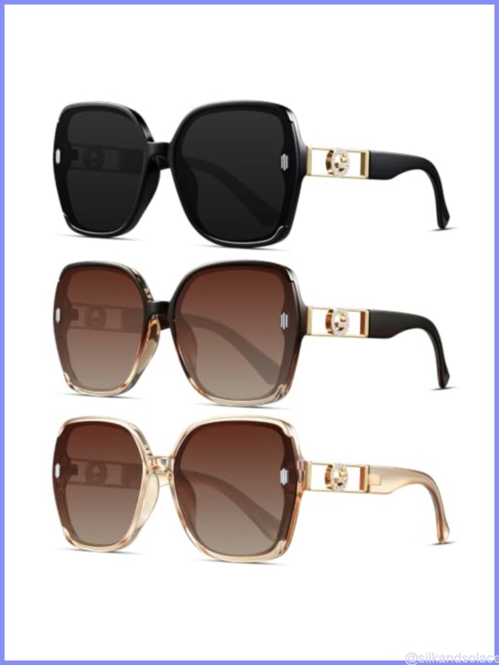 3 Pack Retro Oversized Square Sunglasses for Women UV400 Protection Lightweight